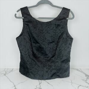 Vintage Tango Nites Beaded Satin Evening Top Black Formal Tank Size 12